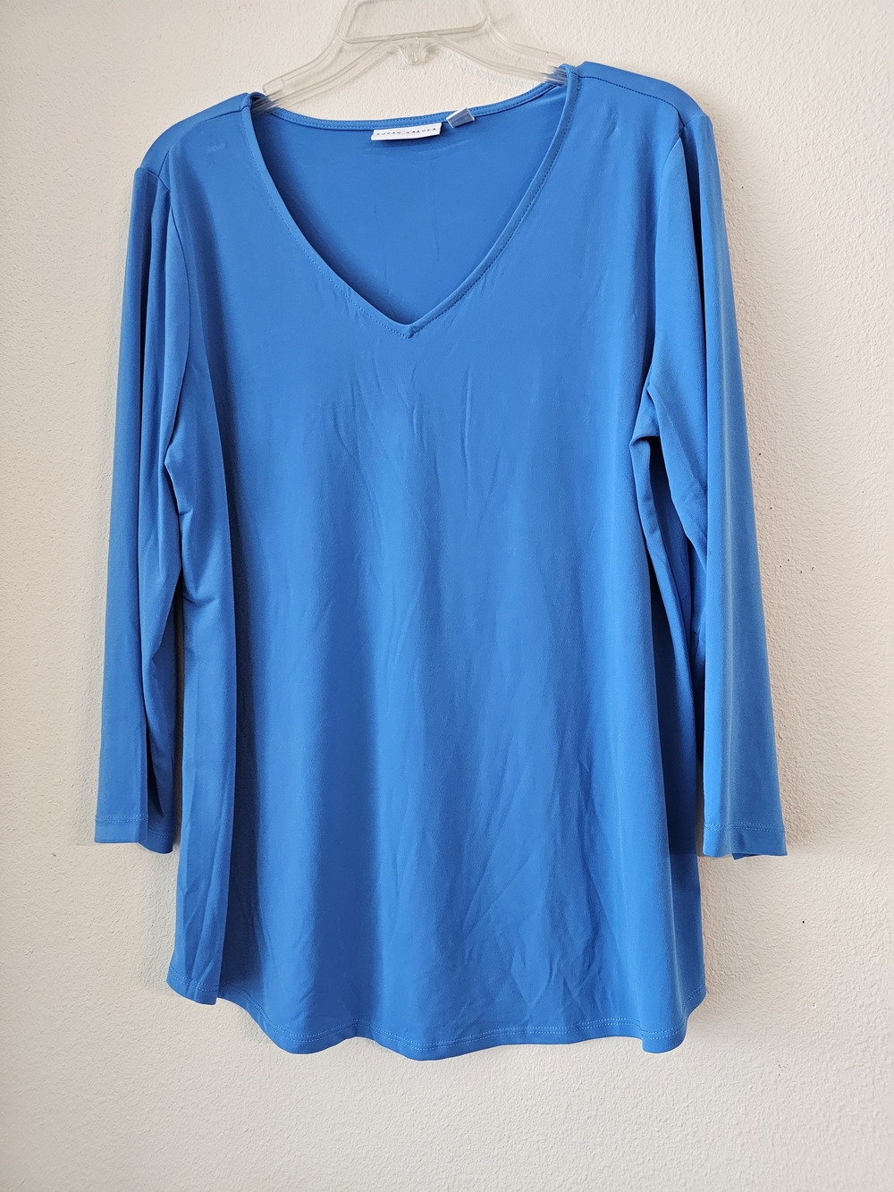 Susan Graver Blue V-Neck Long Sleeve Top